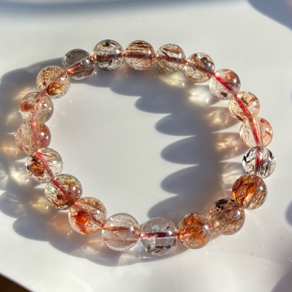 High Quality Red Rutilated Quartz Crystal Bracelet 9-10mm - Picture 14 of 14